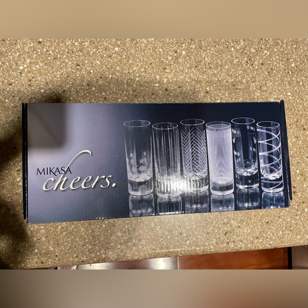 Set of 6 Mikasa 'Cheers' Etched Lead Crystal Straight Side Shot Glasses 4"
